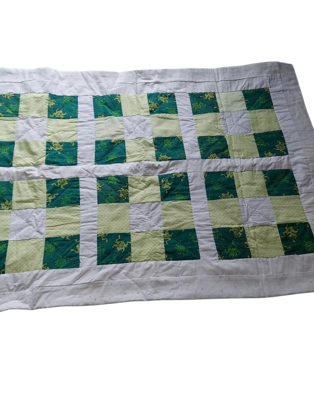 Handmade Reversible Frog Baby Quilt Blanket Green Nursery Crib Stroller 30x42